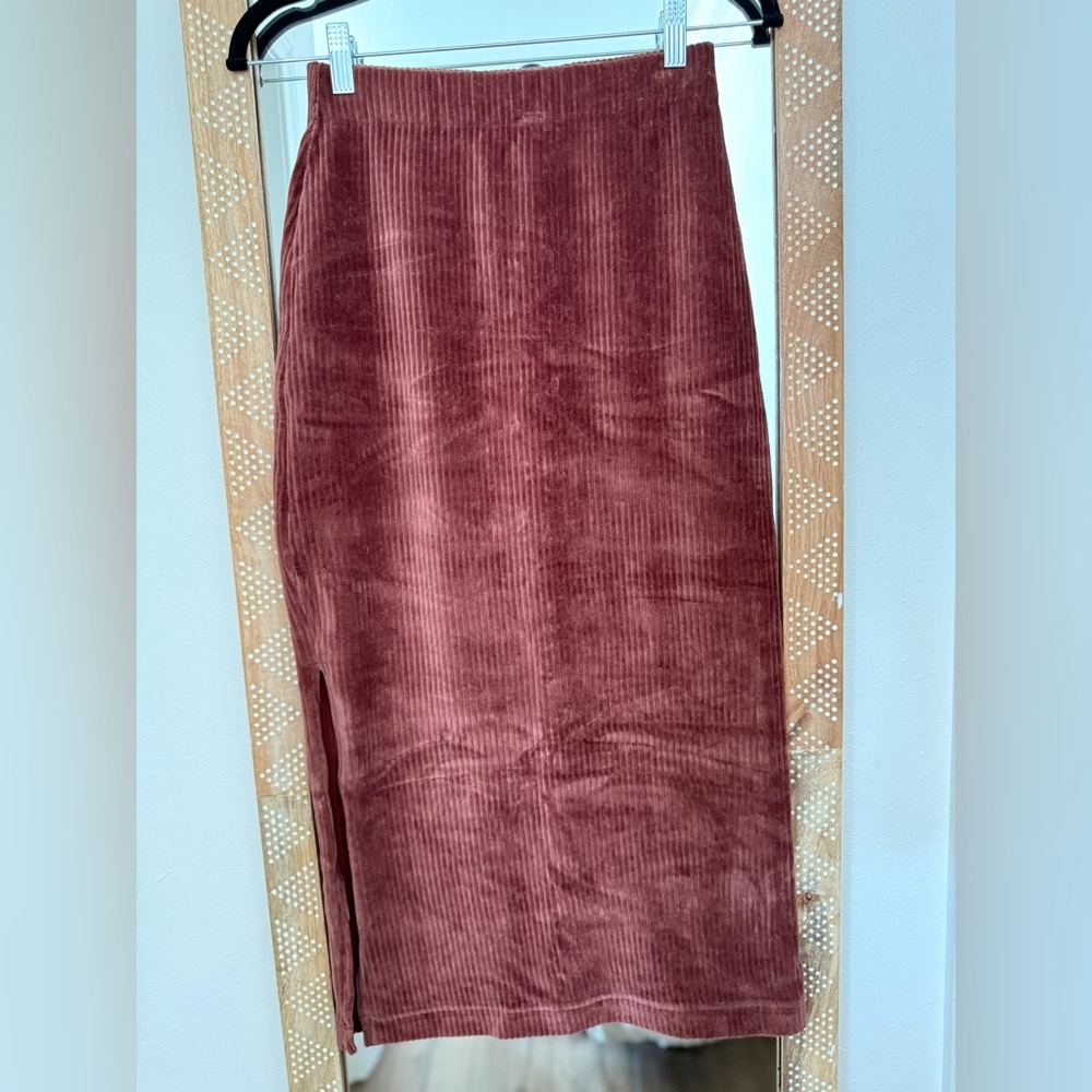Free People Corduroy Midi Skirt in Deep Rose